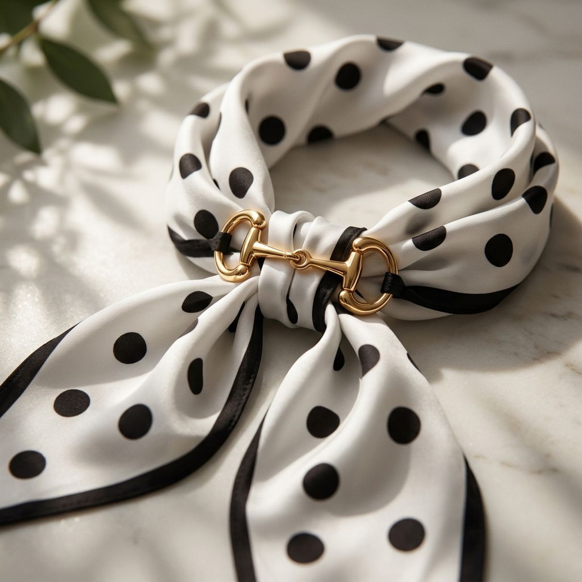 Horsebit Black and White Dot Silky Scarf Necklace