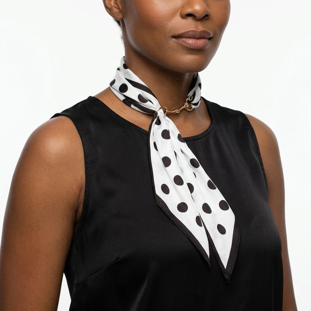 Horsebit Black and White Dot Silky Scarf Necklace