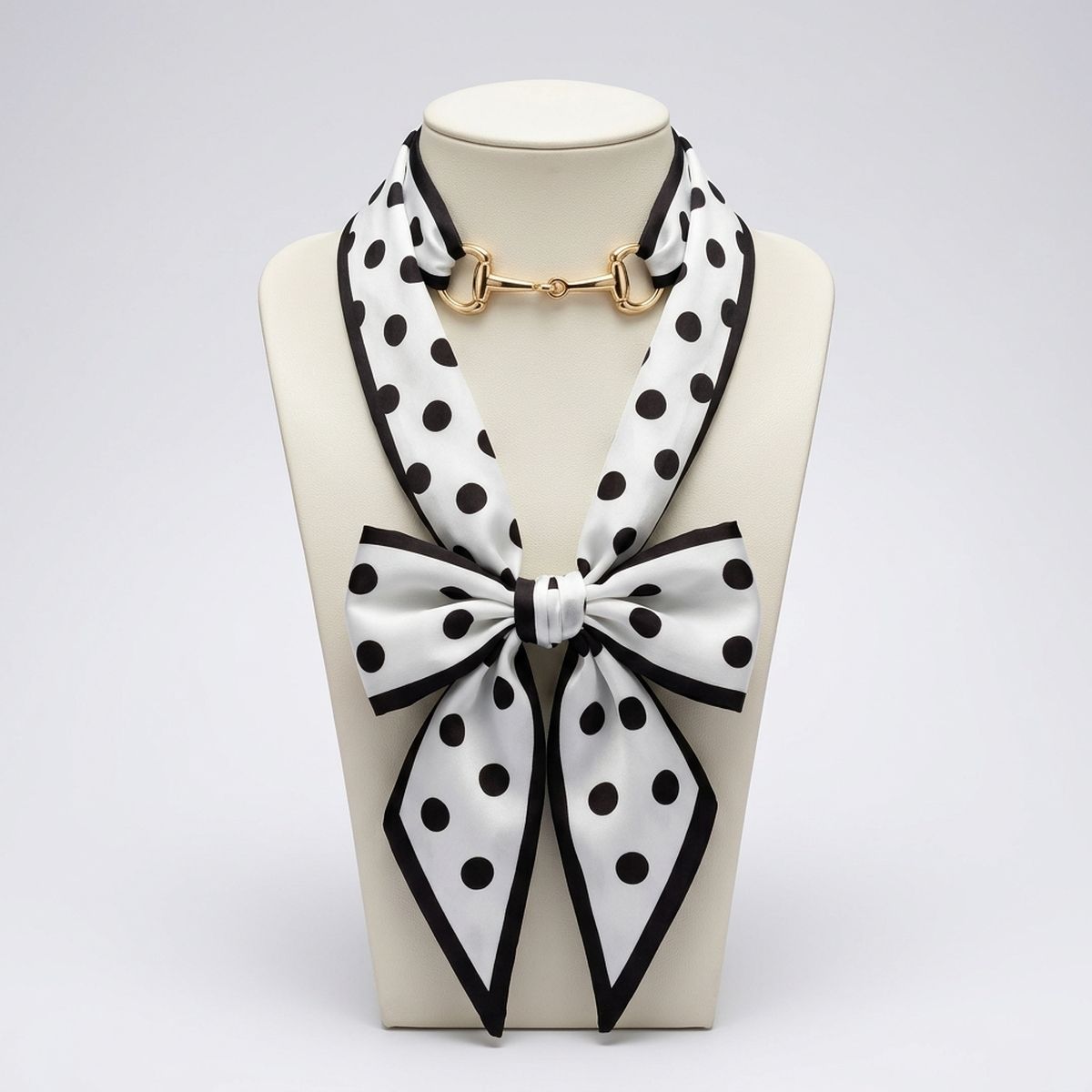 Horsebit Black and White Dot Silky Scarf Necklace