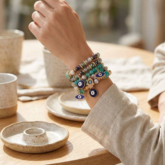 Turquoise Glass Bead Evil Eye Bracelets