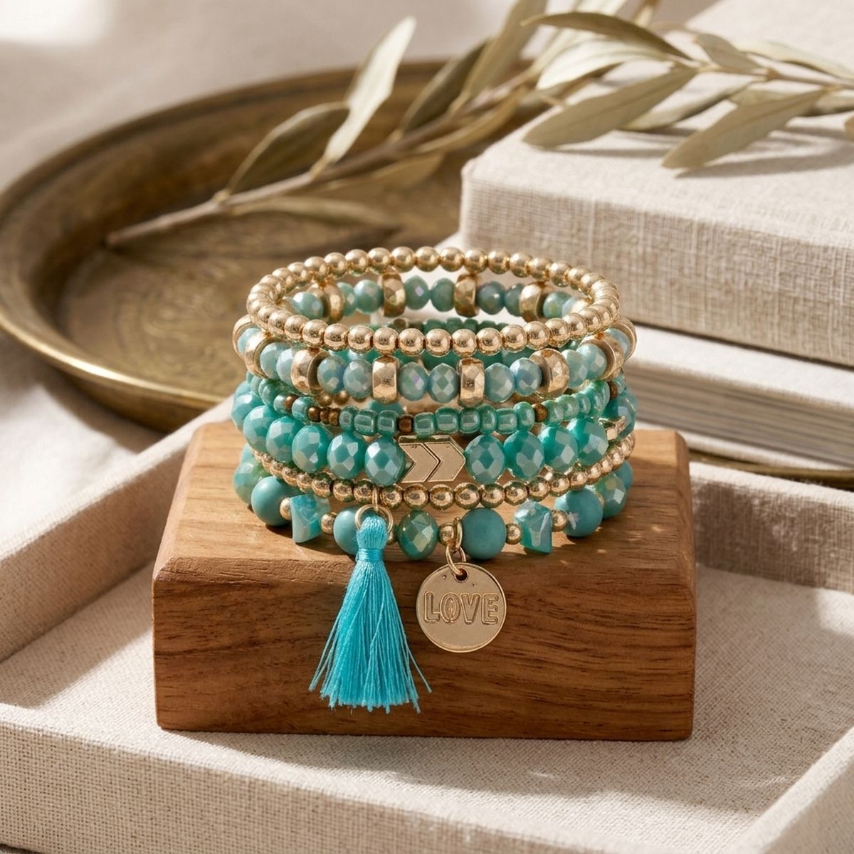 Turquoise Glass Love 6 Pcs Bracelets