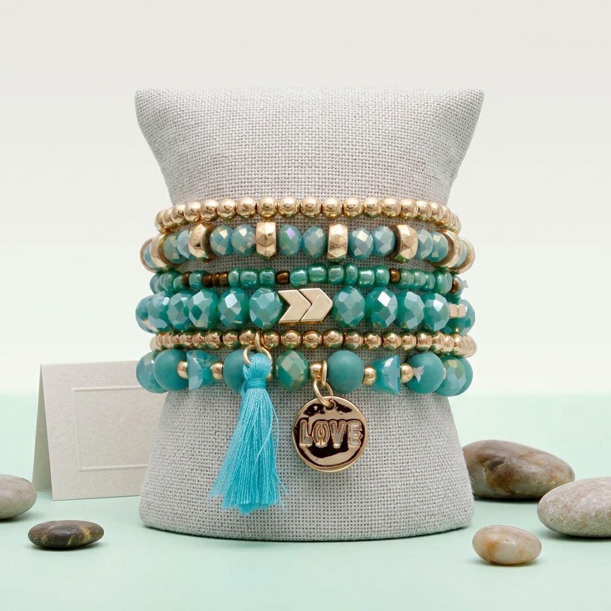 Turquoise Glass Love 6 Pcs Bracelets