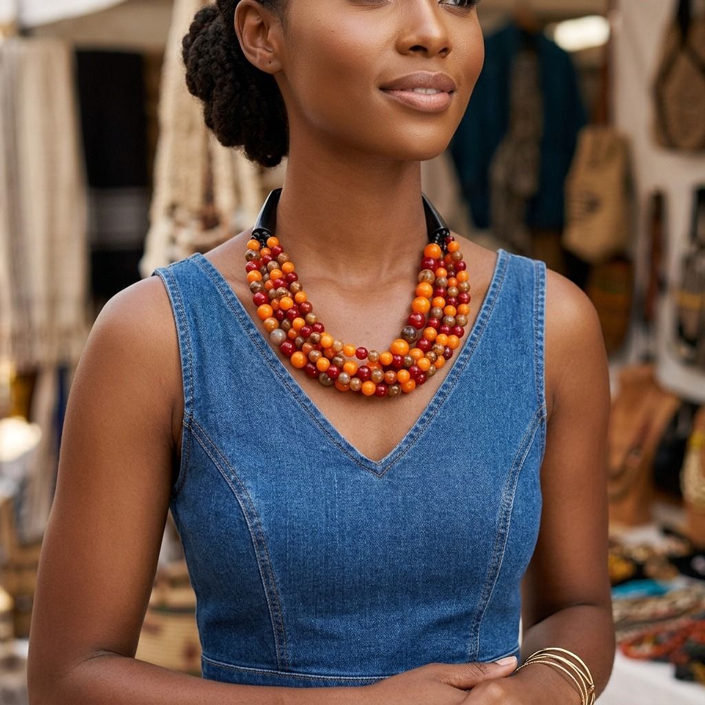 Earthy Bead Buffalo Horn Hook Necklace