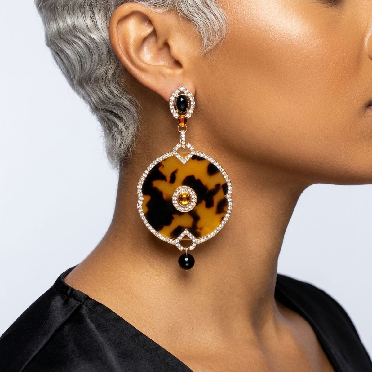 Tortoiseshell and Topaz Crystal Drop Earrings