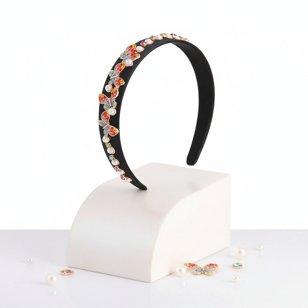 Rainbow Butterfly Pearl Headband