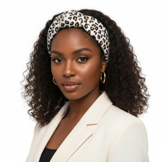 Furry White Leopard Knot Headband