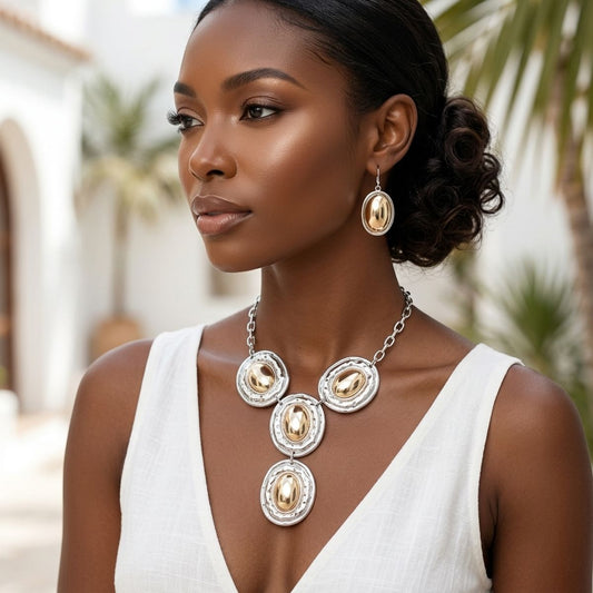 Pendant Silver Organic Oval Gold Dome Necklace
