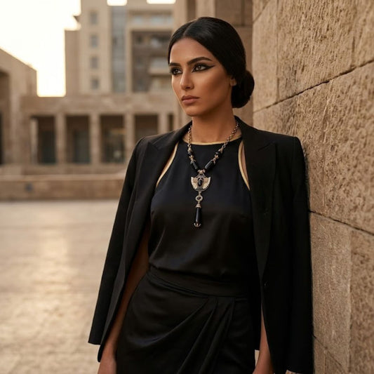 Egyptian Gold Scarab Black Pendant Necklace
