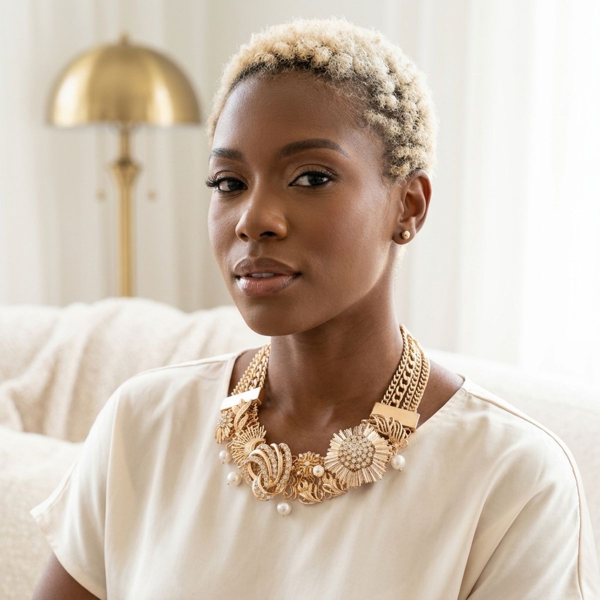 Opulent Aurbo Crystal Pearl Chainmaille Collar Set