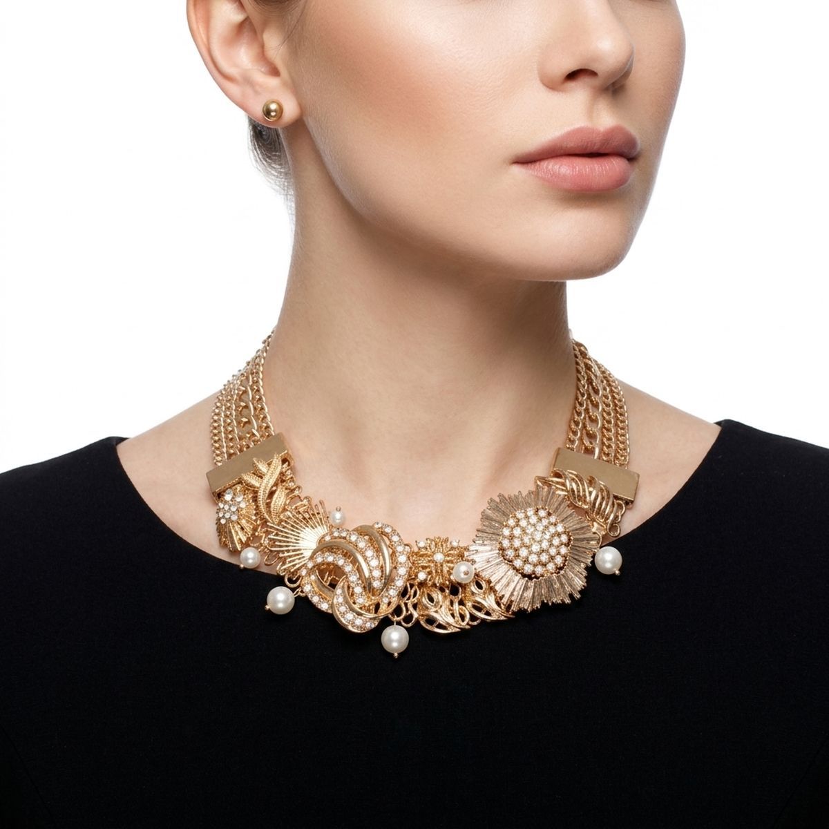 Opulent Aurbo Crystal Pearl Chainmaille Collar Set