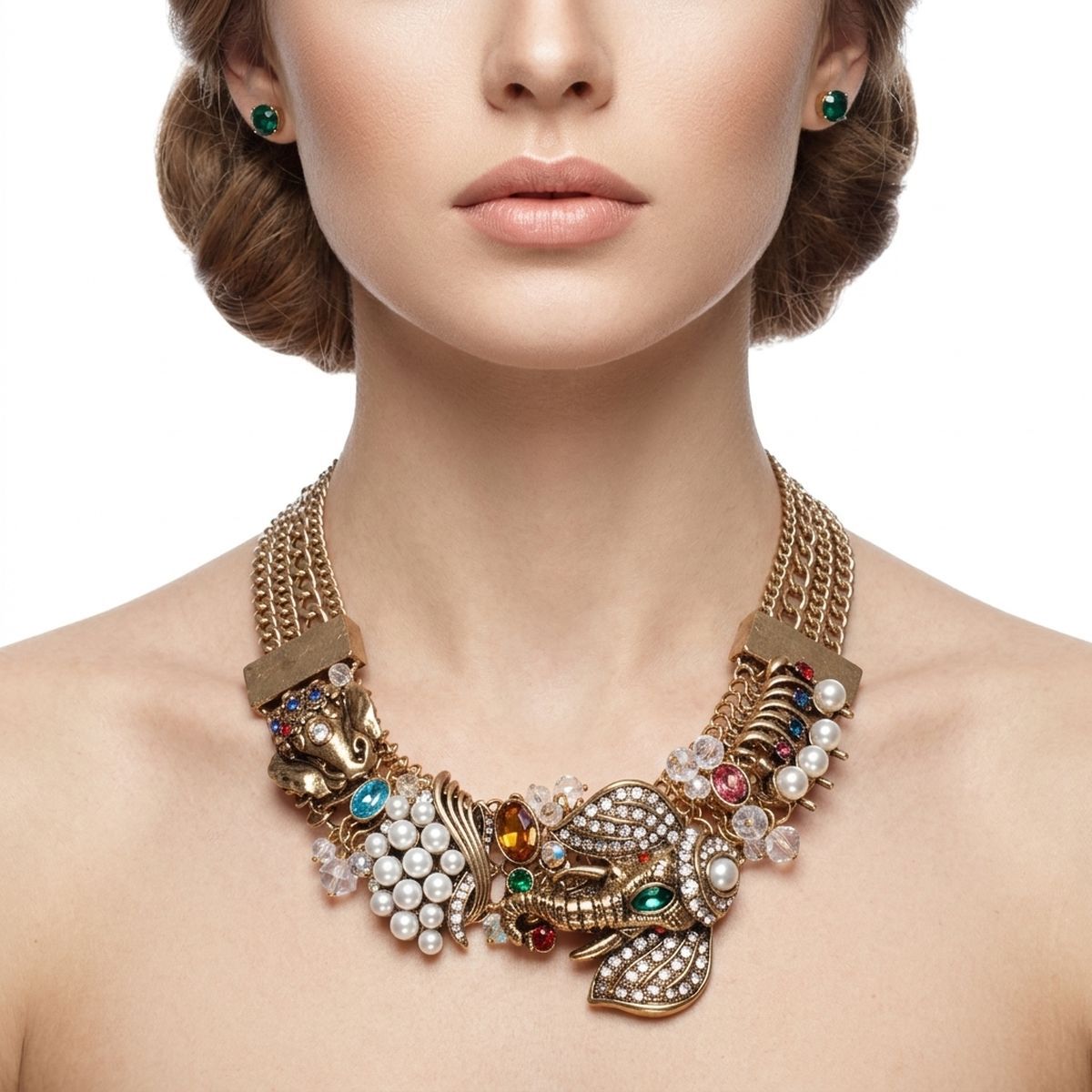 Opulent African Elephant Multicolor Collar Necklace