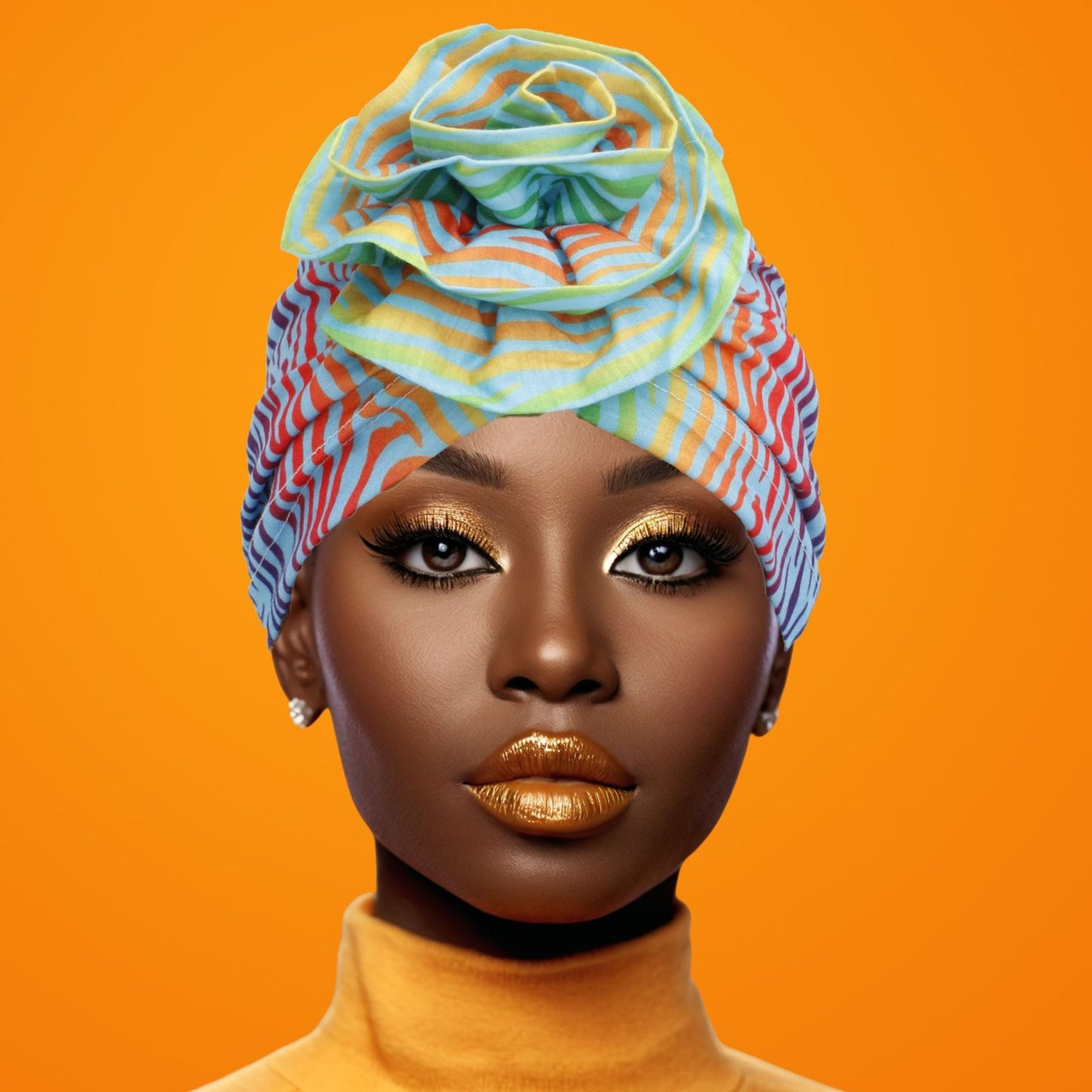 Turban Pre-Tied Flower Green Ombre Zebra for Women