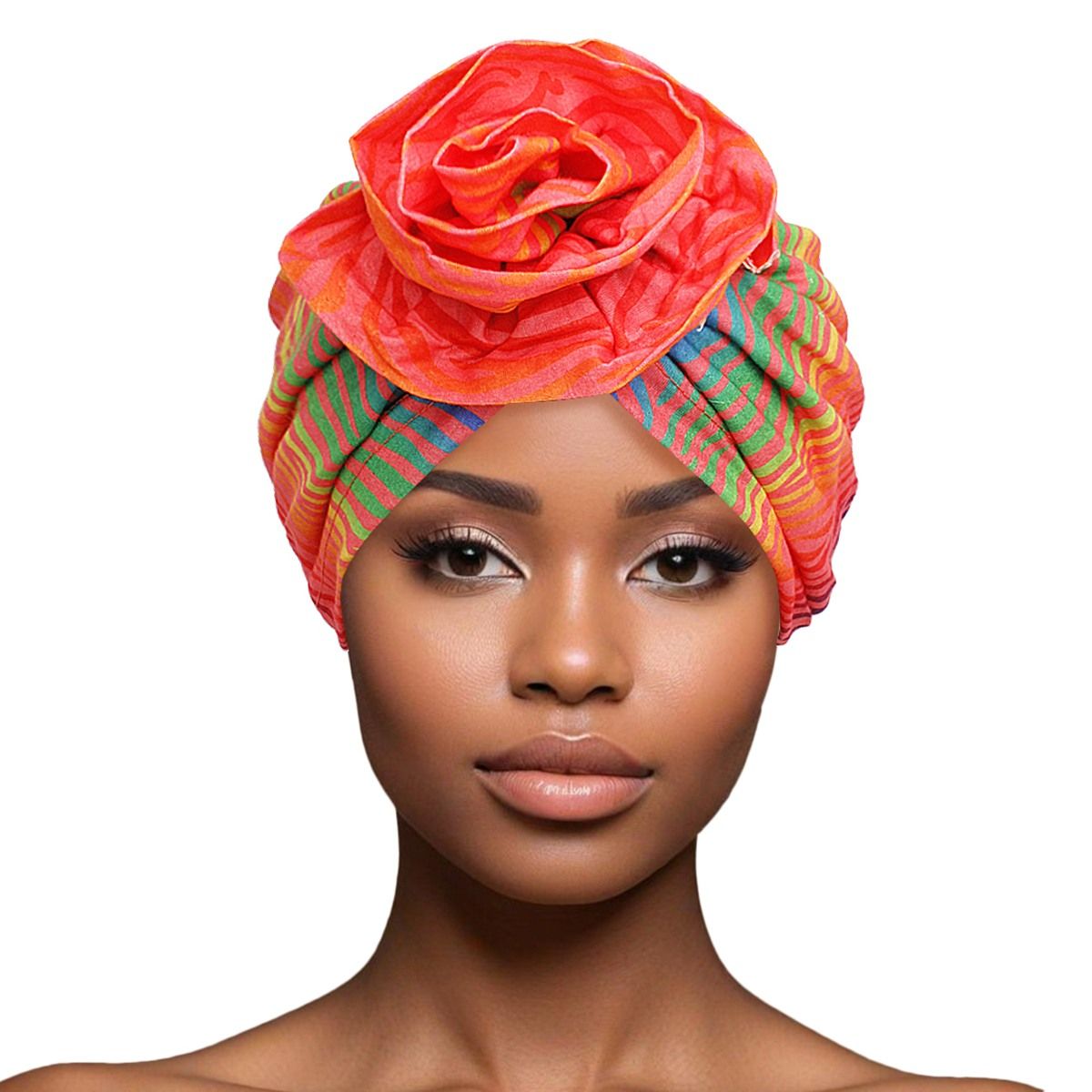 Turban Pre-Tied Flower Orange Ombre Zebra Women