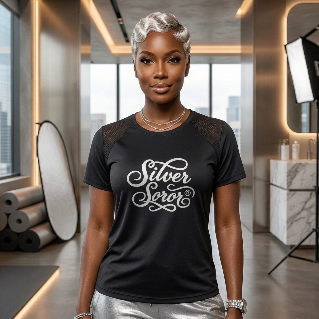 AKA Large Silver Soror Black Athletic Tee