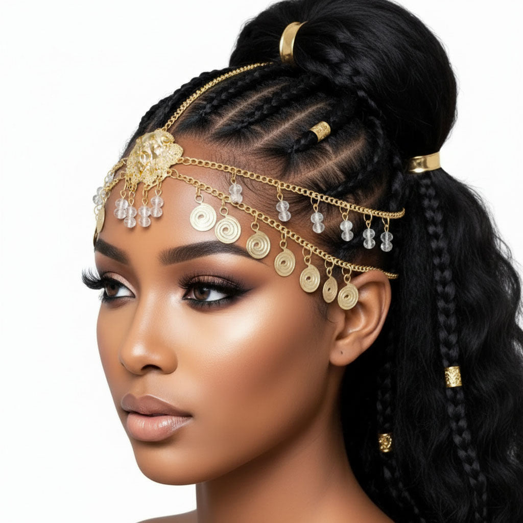 Gold Lion and Beaded Head Chain