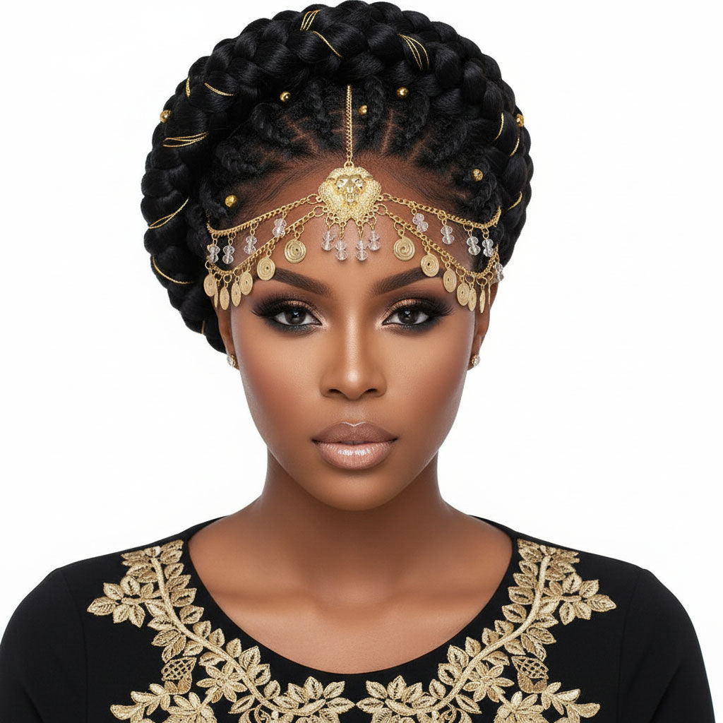 Gold Lion and Beaded Head Chain