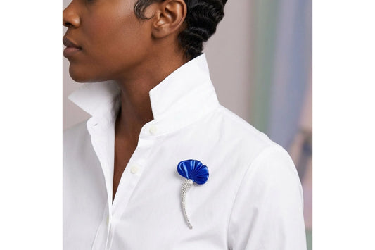ZPB Royal Blue Calla Lily Rhinestone Brooch Pin