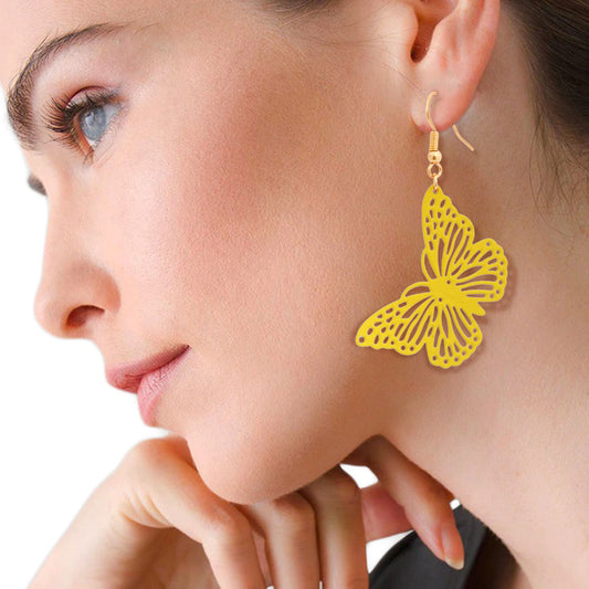 Yellow Metal Butterfly Fish Hook Earrings|2.25 inches - Premium Wholesale Jewelry from Pinktown - Just $6! Shop now at chiquestyles
