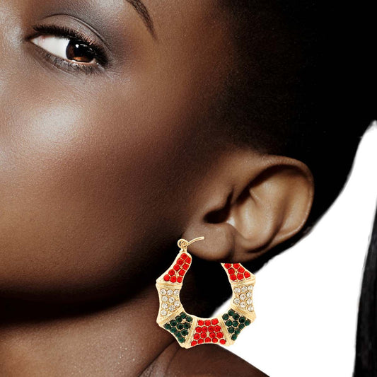 Red and Green Bling Bamboo Hoops|1.5 inches - Premium Wholesale Jewelry from Pinktown - Just $12! Shop now at chiquestyles
