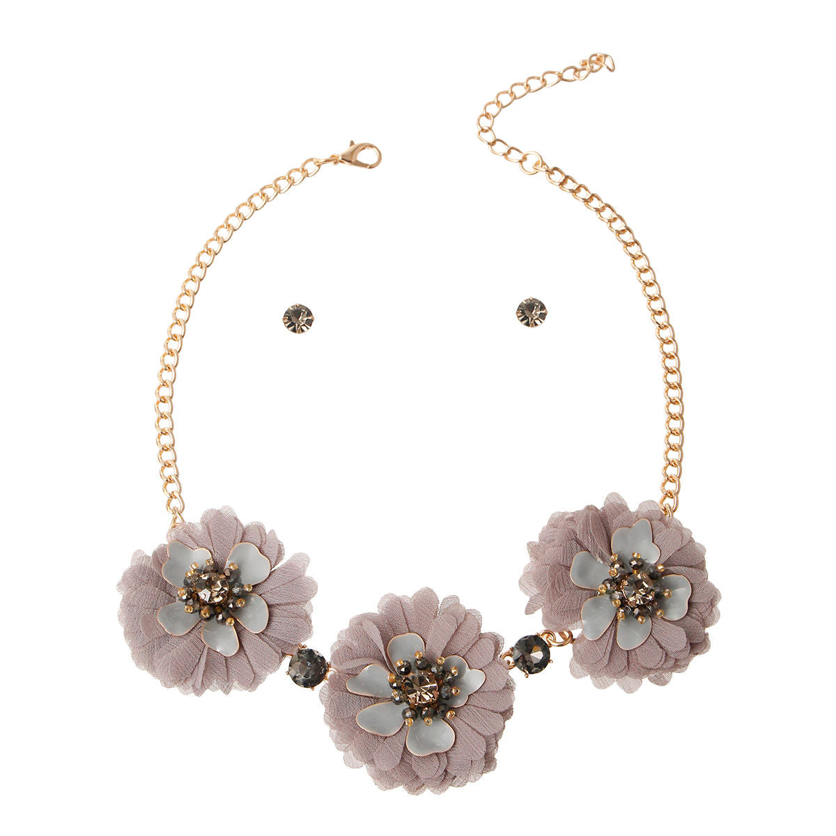 Gray Fabric Flower Necklace Set|18 inches - Premium Wholesale Jewelry from Pinktown - Just $14! Shop now at chiquestyles