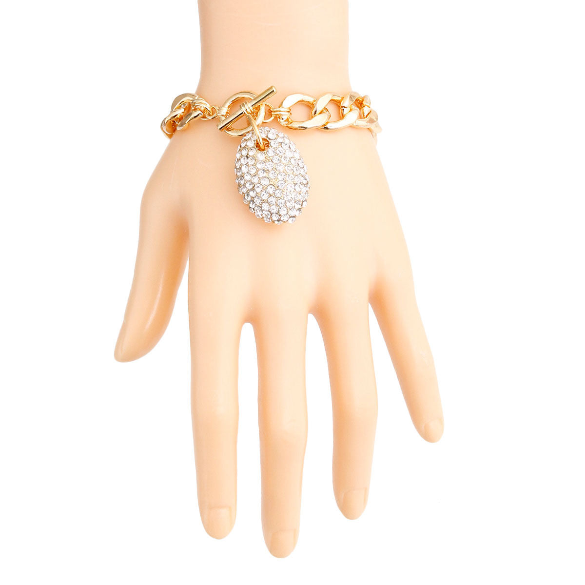 Gold Oval Pave Charm Bracelet|8 inches - Premium Wholesale Jewelry from Pinktown - Just $9! Shop now at chiquestyles