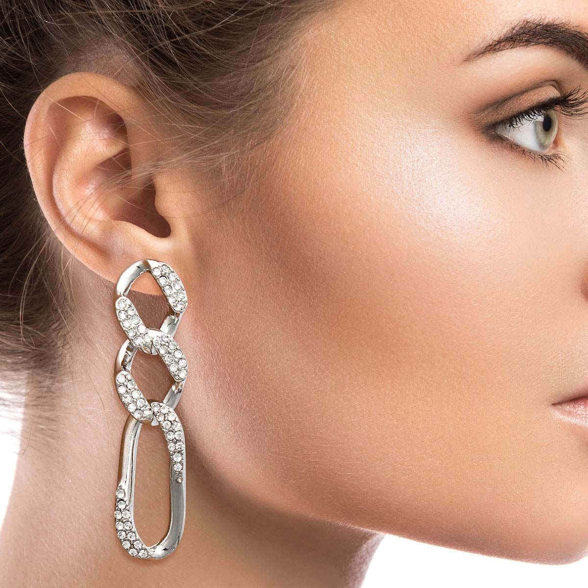 Silver Rhinestone Crusted Chain Earrings - Premium Wholesale Jewelry from Pinktown - Just $12! Shop now at chiquestyles