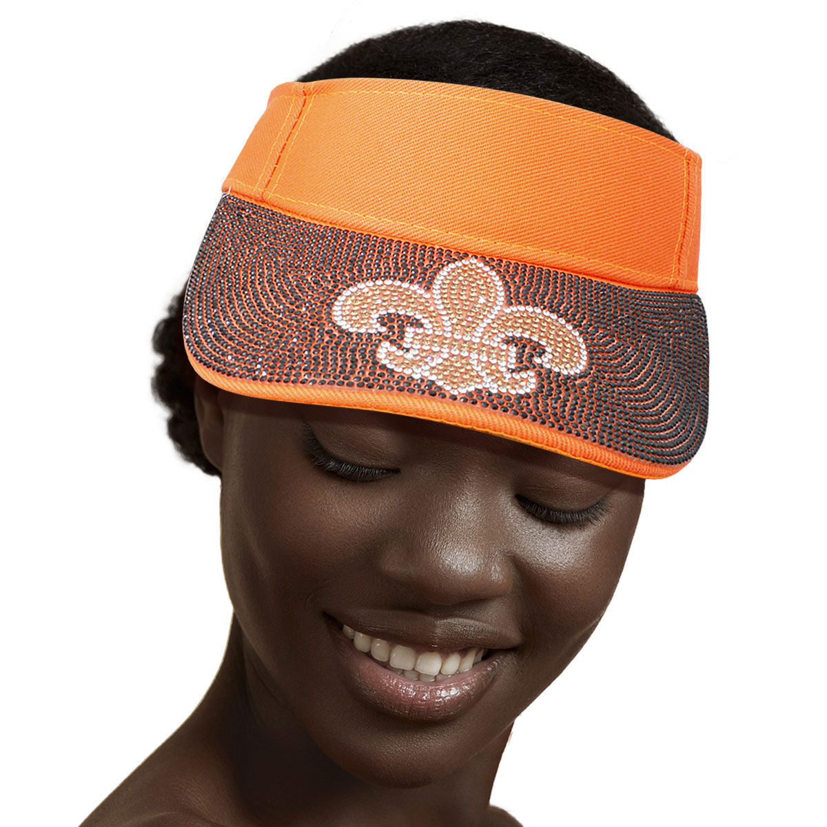 Orange Fleur de Lis Rhinestone Visor|Adjustable - Premium Wholesale Fashion Accessories from Pinktown - Just $15! Shop now at chiquestyles