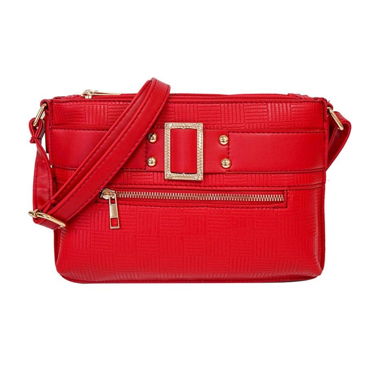 Red Leather Buckle Crossbody|10 x 8 x 2 inches - Premium Wholesale Fashion Accessories from Pinktown - Just $38! Shop now at chiquestyles