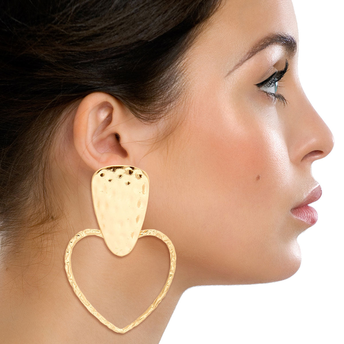 Gold Hammered Metal Heart Earrings - Premium Wholesale Jewelry from Pinktown - Just $12! Shop now at chiquestyles