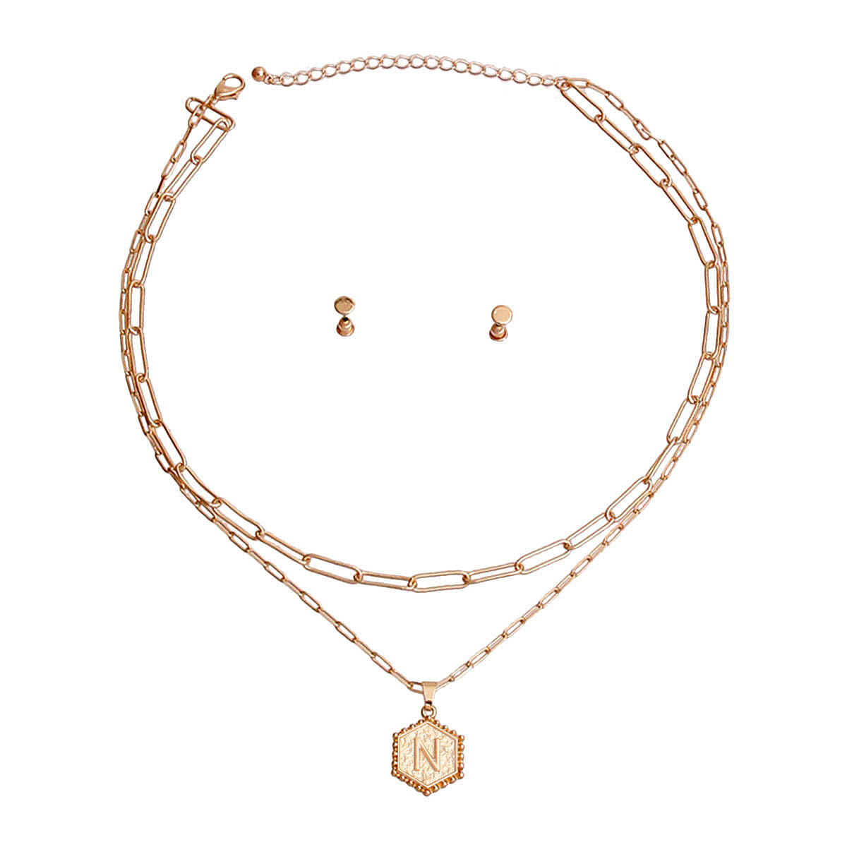 N Hexagon Initial Charm Necklace|17 inches - Premium Wholesale Jewelry from Pinktown - Just $13! Shop now at chiquestyles