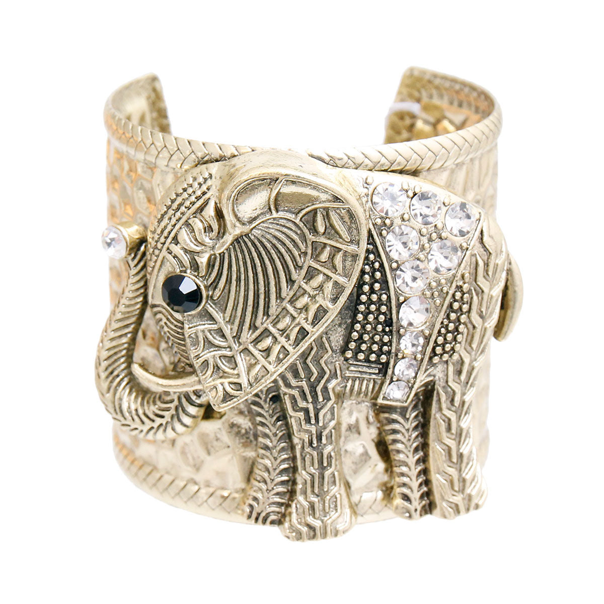 Burnished Gold Engraved Elephant Cuff|Adjustable - Premium Wholesale Jewelry from Pinktown - Just $12! Shop now at chiquestyles