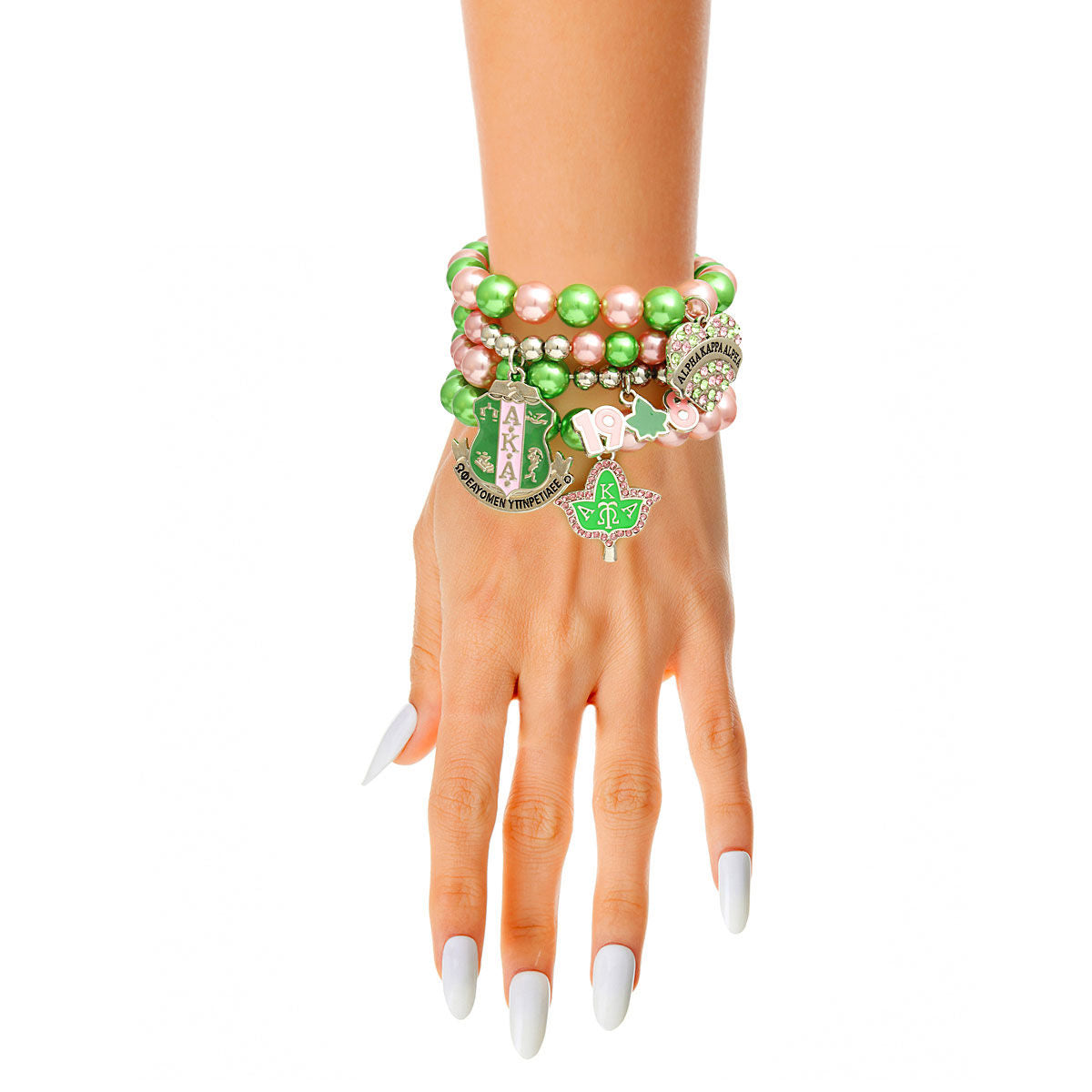 Sorority Inspired Pink Green Pearl Bracelets|Stretch to Fit - Premium Wholesale Jewelry from Pinktown - Just $19! Shop now at chiquestyles