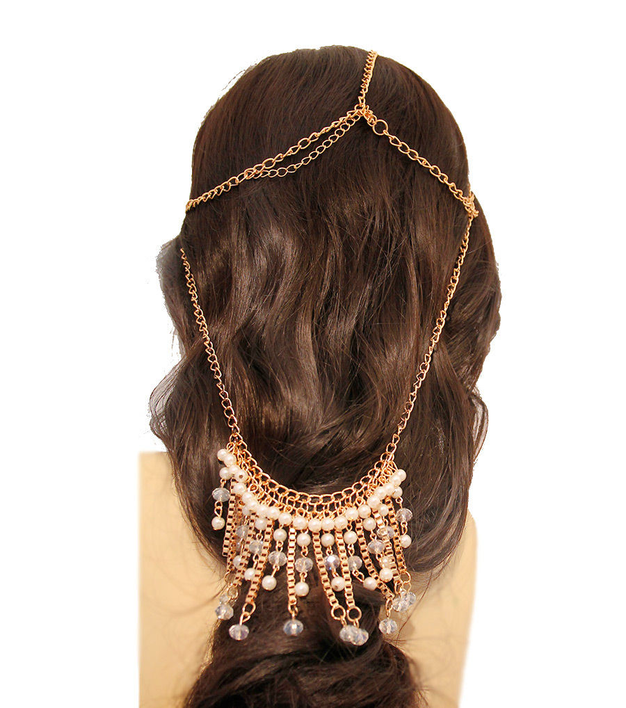 Gold and Cream Pearl Head Chain|One Size - Premium Wholesale Fashion Accessories from Pinktown - Just $23! Shop now at chiquestyles