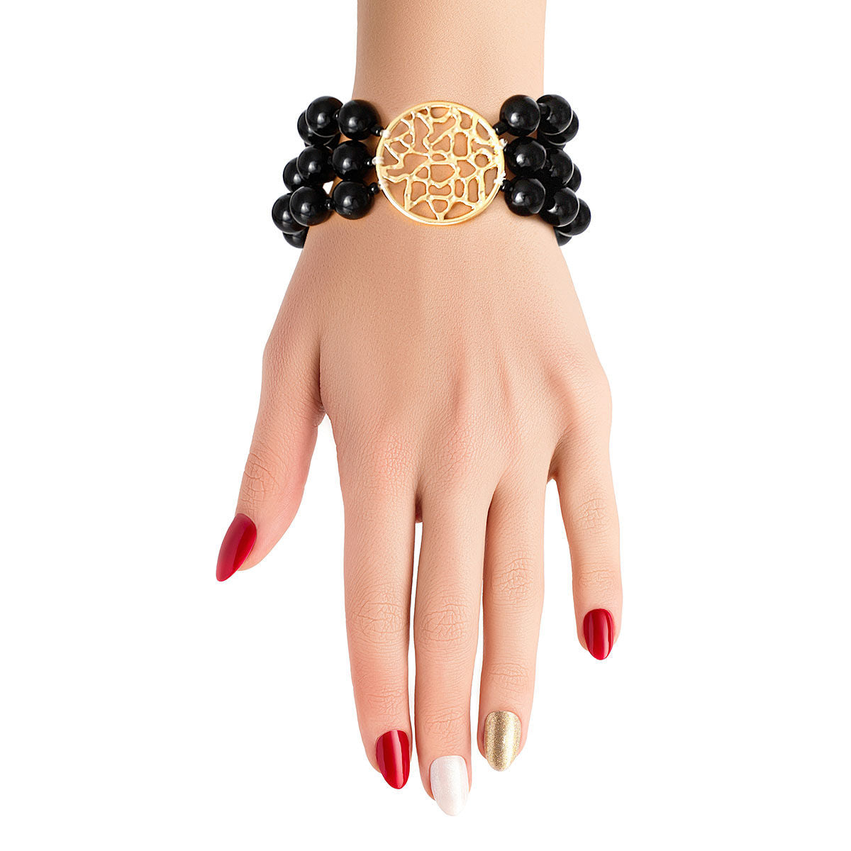 Black Glass Bead Round Gold Bracelet|Stretch to Fit - Premium Wholesale Jewelry from Pinktown - Just $10! Shop now at chiquestyles