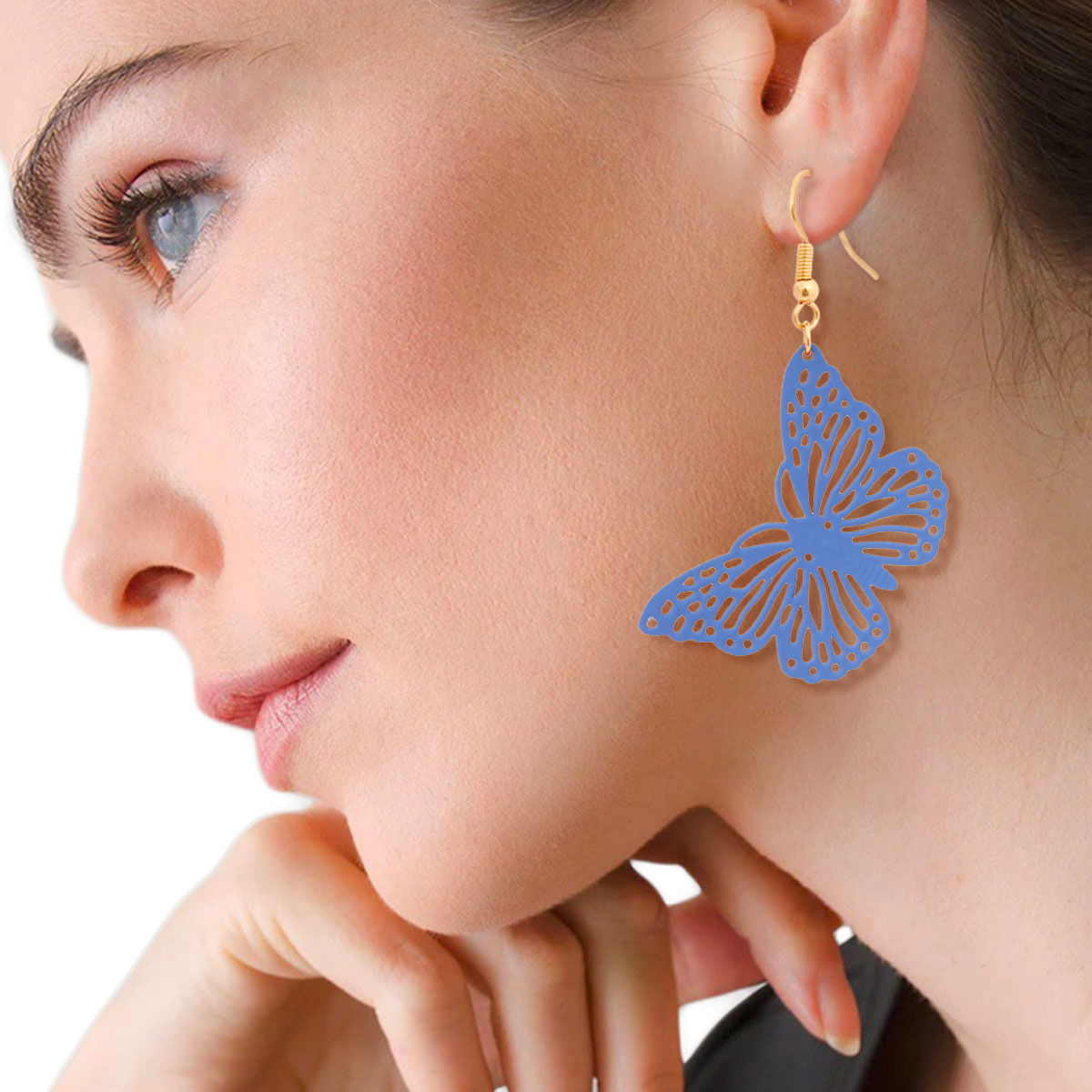 Blue Metal Butterfly Fish Hook Earrings|2.25 inches - Premium Wholesale Jewelry from Pinktown - Just $6! Shop now at chiquestyles