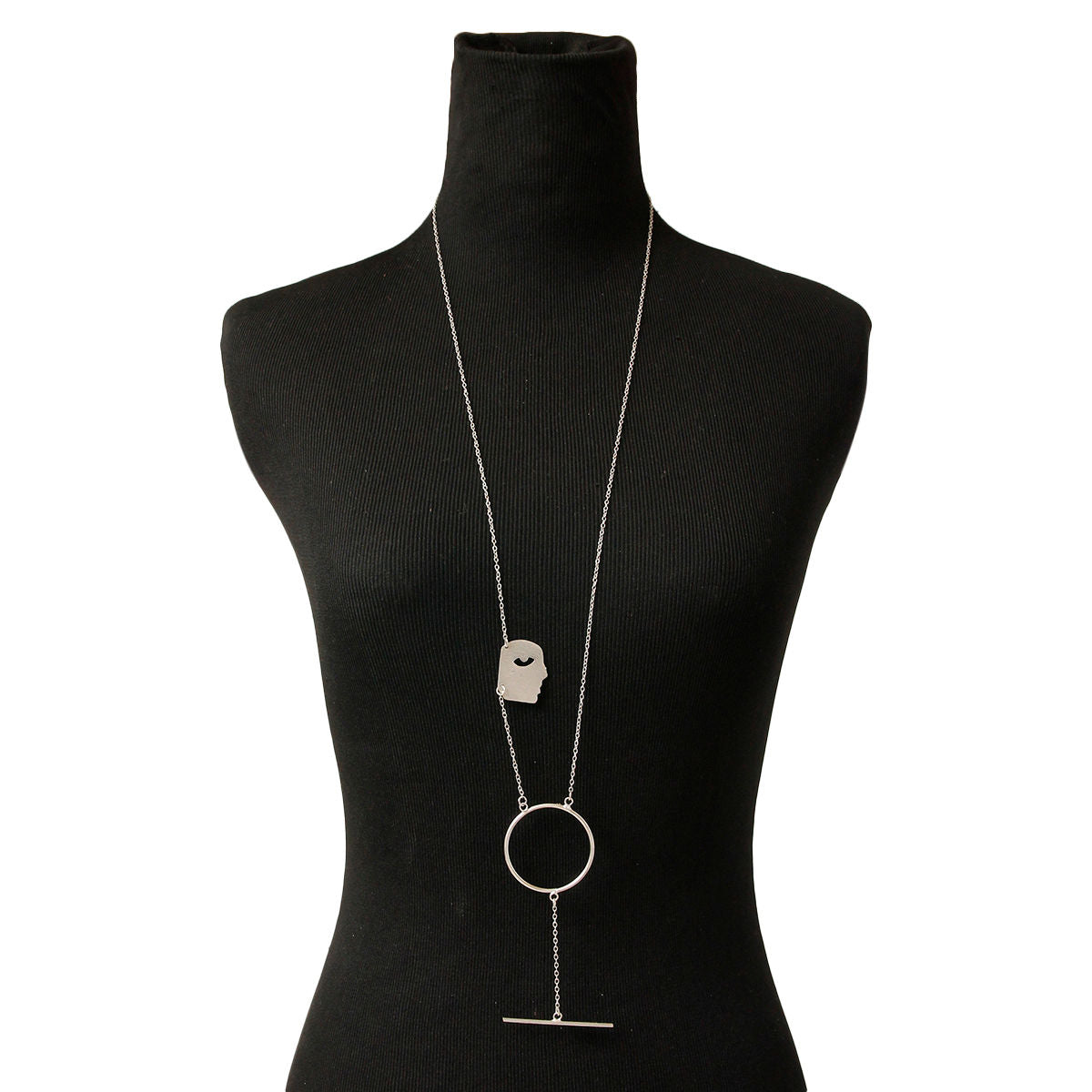 Silver Brass Face Pendant Necklace|36 inches - Premium Wholesale Jewelry from Pinktown - Just $16! Shop now at chiquestyles
