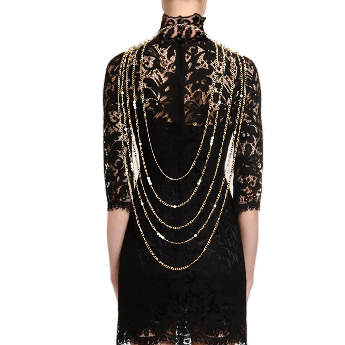 Cleopatra Chic: Cream Regal Back Drape Pearl Bib Necklace - Premium Wholesale Jewelry from Pinktown - Just $39! Shop now at chiquestyles
