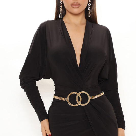 Gold Embellished Double Circle Chain Belt|Adjustable - Premium Wholesale Fashion Accessories from Pinktown - Just $15! Shop now at chiquestyles