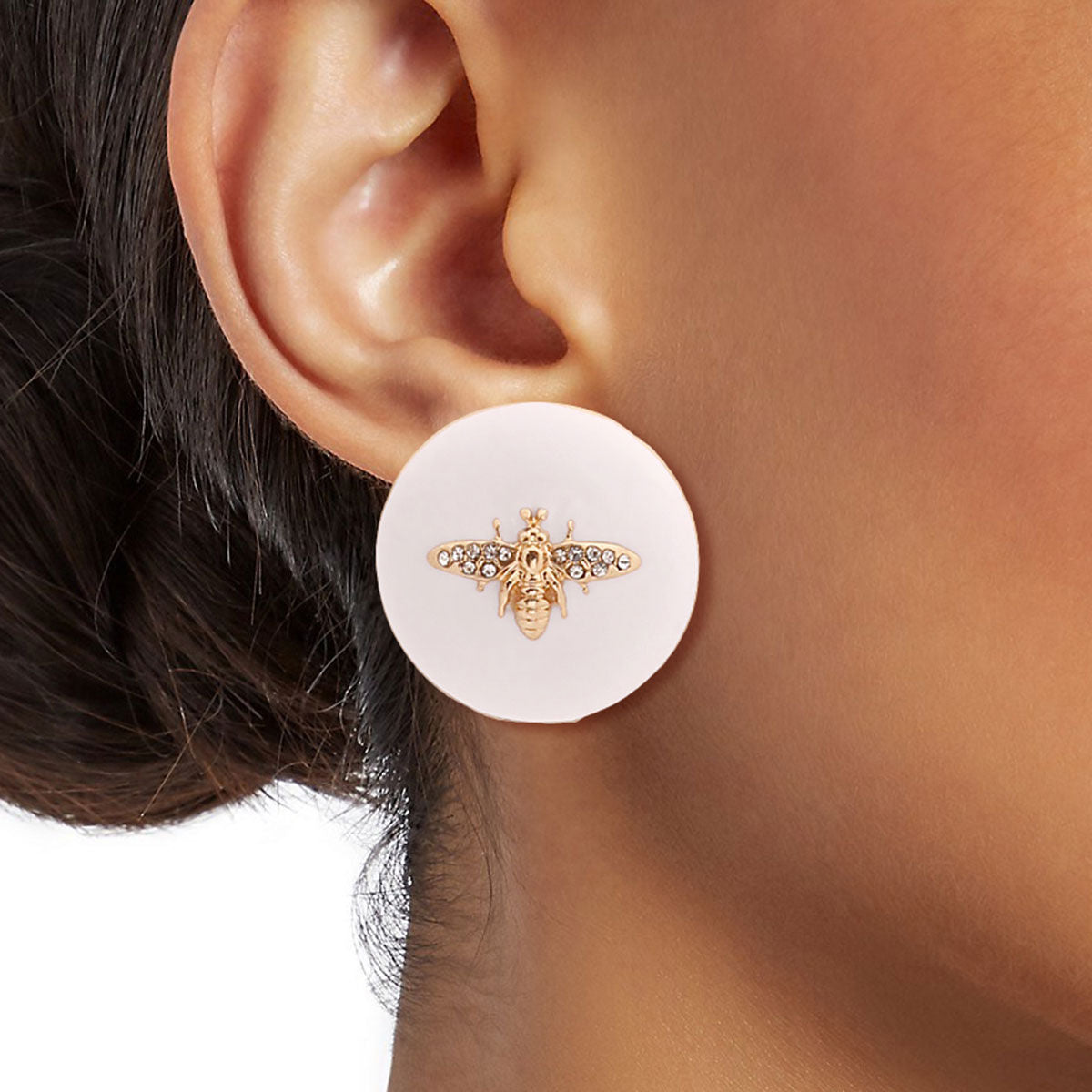 White and Gold Dome Bee Studs|1 inch - Premium Wholesale Jewelry from Pinktown - Just $9! Shop now at chiquestyles
