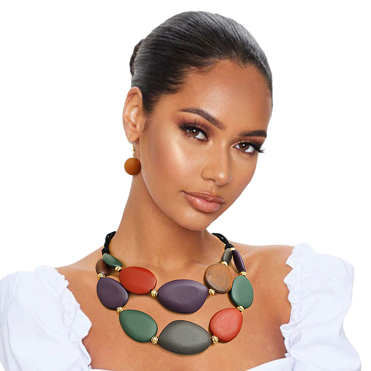 Multi Color Wood Layered Cord Necklace - Premium Wholesale Jewelry from Pinktown - Just $21! Shop now at chiquestyles