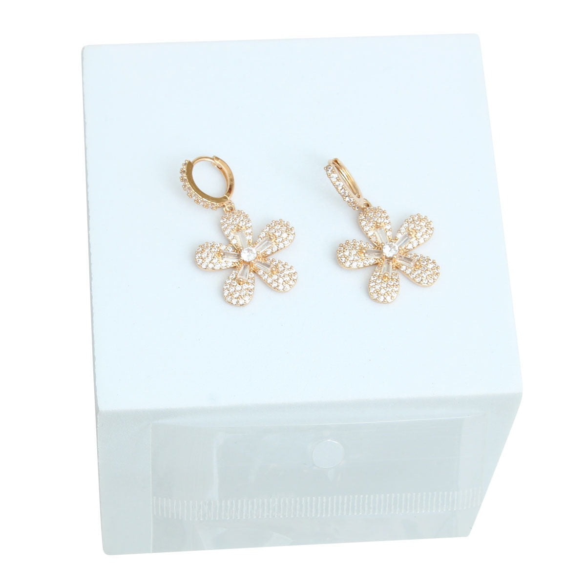 14k Gold Plated CZ Flower Huggie Hoops - Premium Wholesale Jewelry from Pinktown - Just $11! Shop now at chiquestyles
