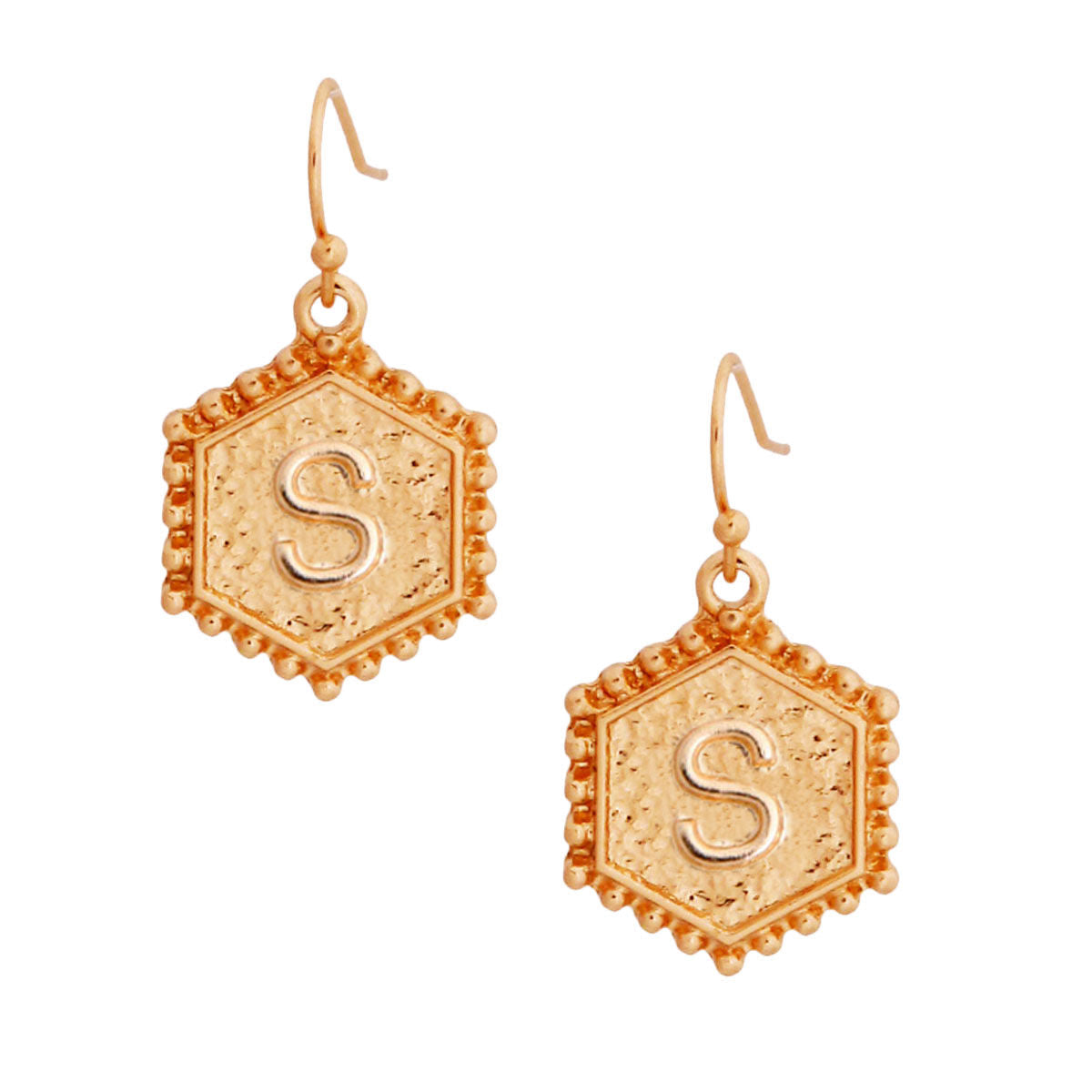 S Hexagon Initial Earrings - Premium Wholesale Jewelry from Pinktown - Just $7! Shop now at chiquestyles