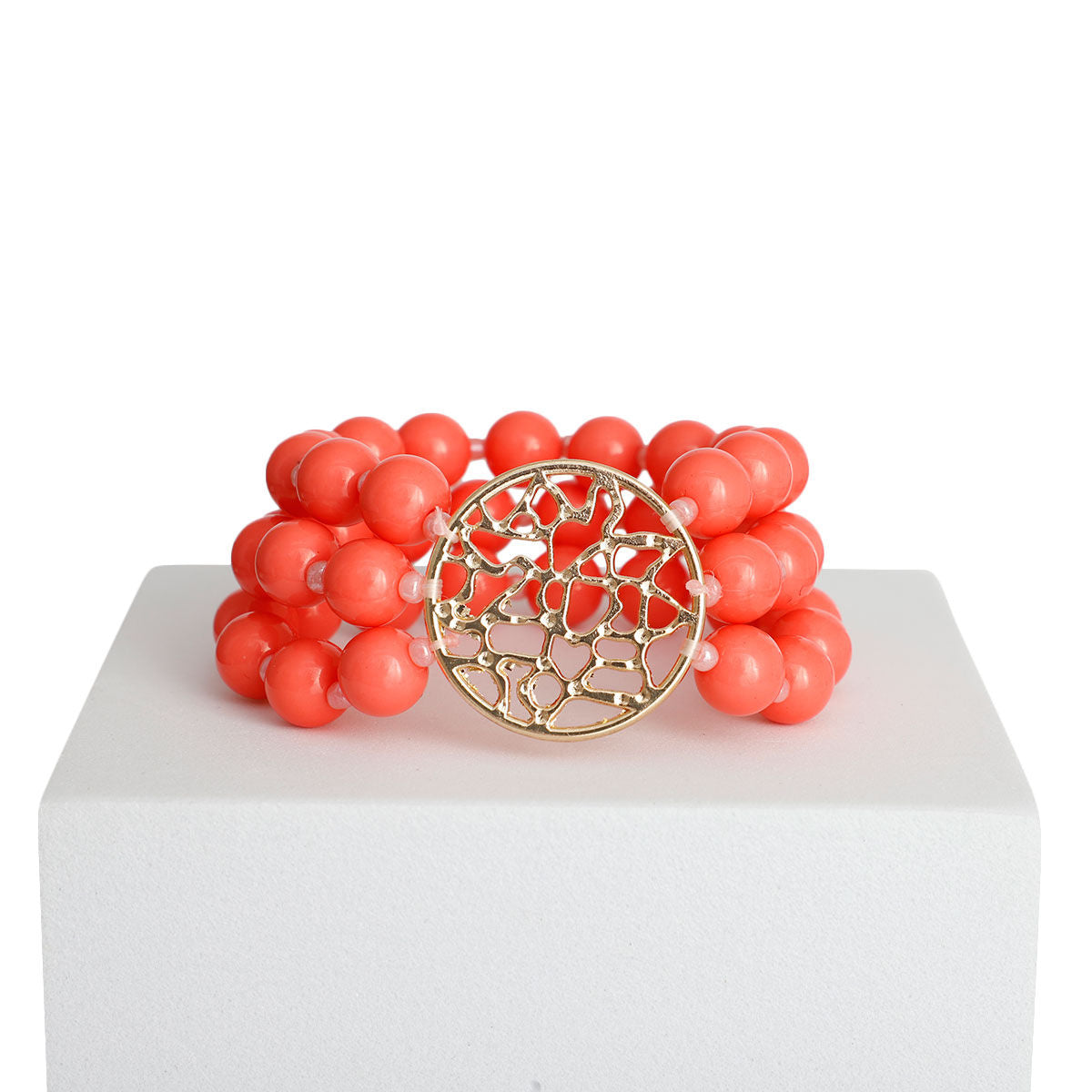 Coral Glass Bead Round Gold Bracelet - Premium Wholesale Jewelry from Pinktown - Just $10! Shop now at chiquestyles