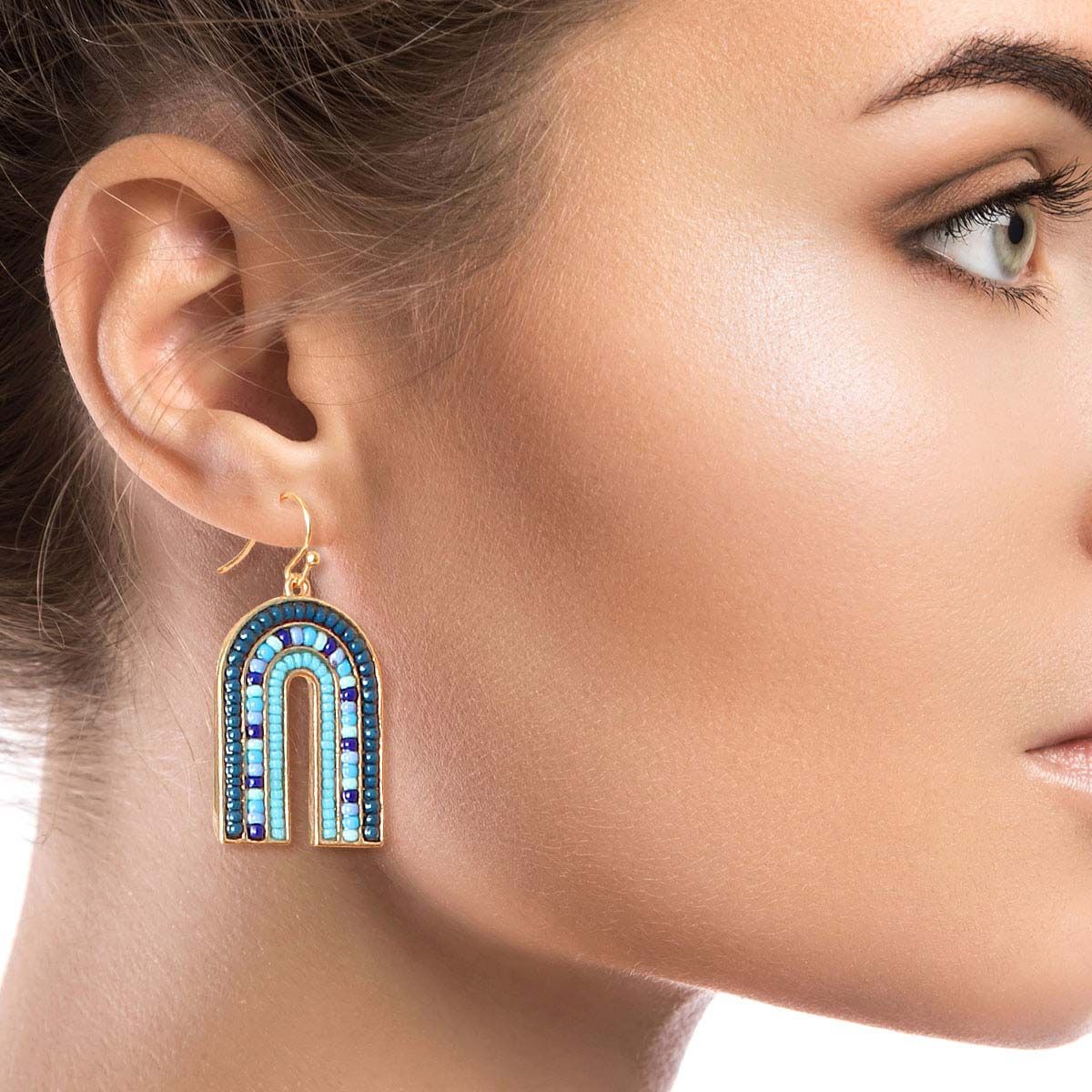 Arched Blue Bead Drop Earrings - Premium Wholesale Jewelry from Pinktown - Just $12! Shop now at chiquestyles