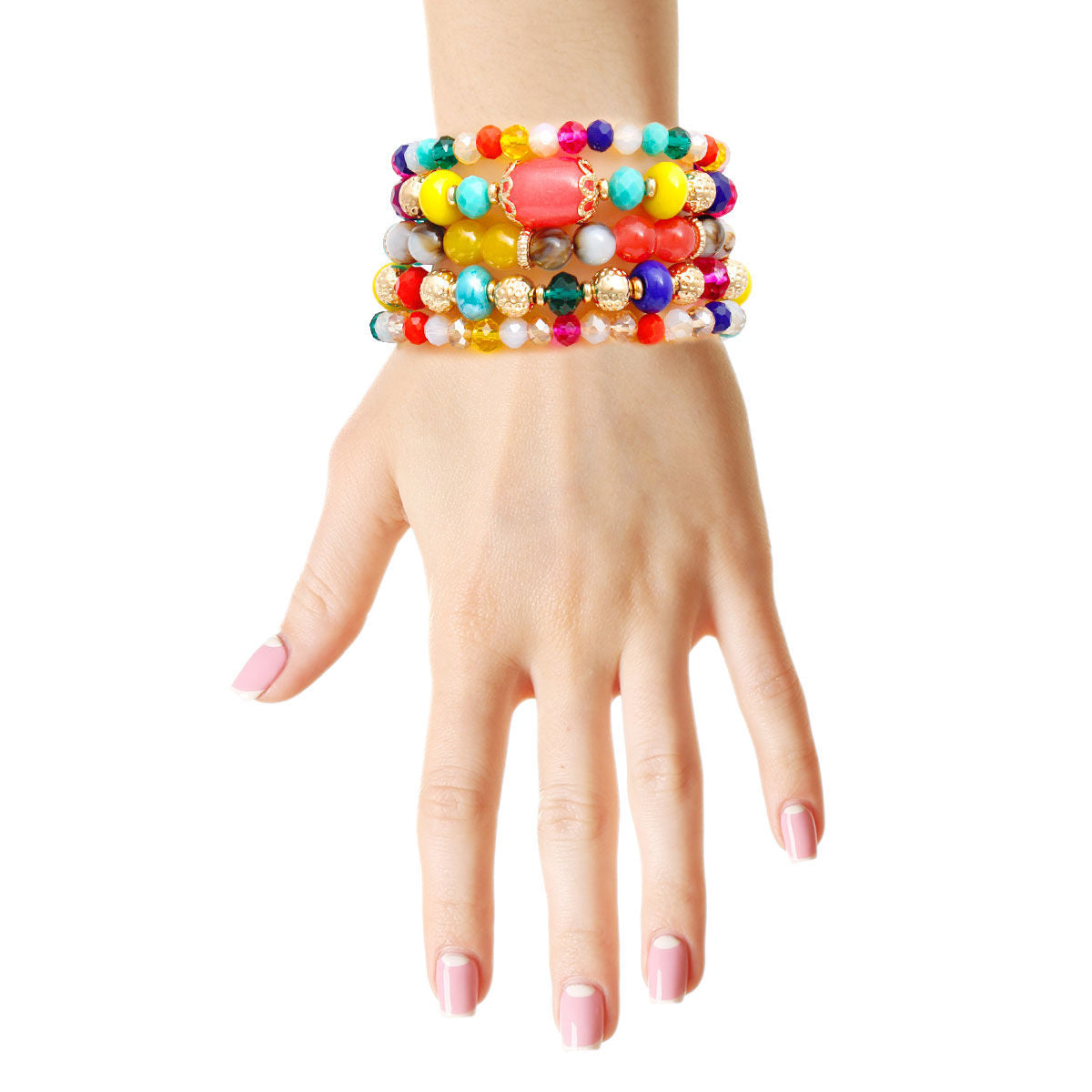 5 Pcs Rainbow Glass Bead Bracelets|Stretch to Fit - Premium Wholesale Jewelry from Pinktown - Just $12! Shop now at chiquestyles