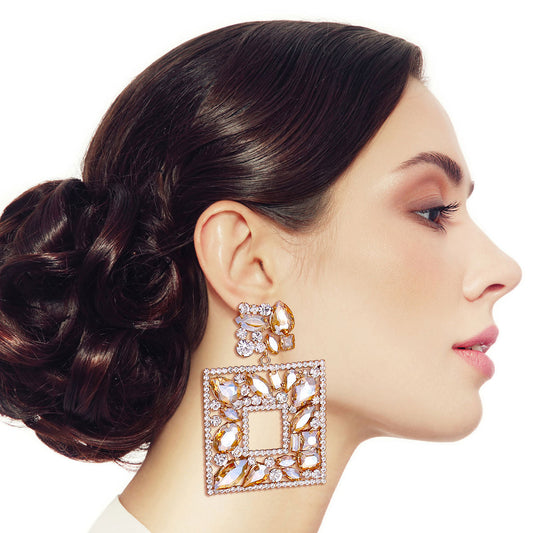Elegant Topaz Crystal Square Earrings|3 inches - Premium Wholesale Jewelry from Pinktown - Just $24! Shop now at chiquestyles