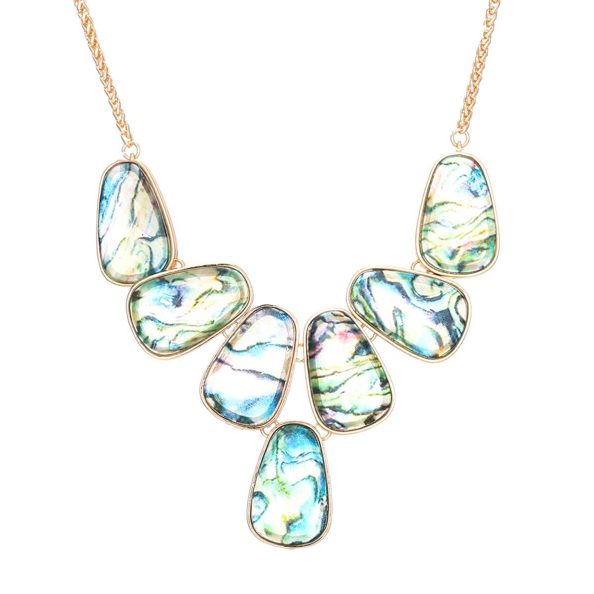 Blue Marbled 7 Pear Drop Necklace - Premium Wholesale Jewelry from Pinktown - Just $13! Shop now at chiquestyles