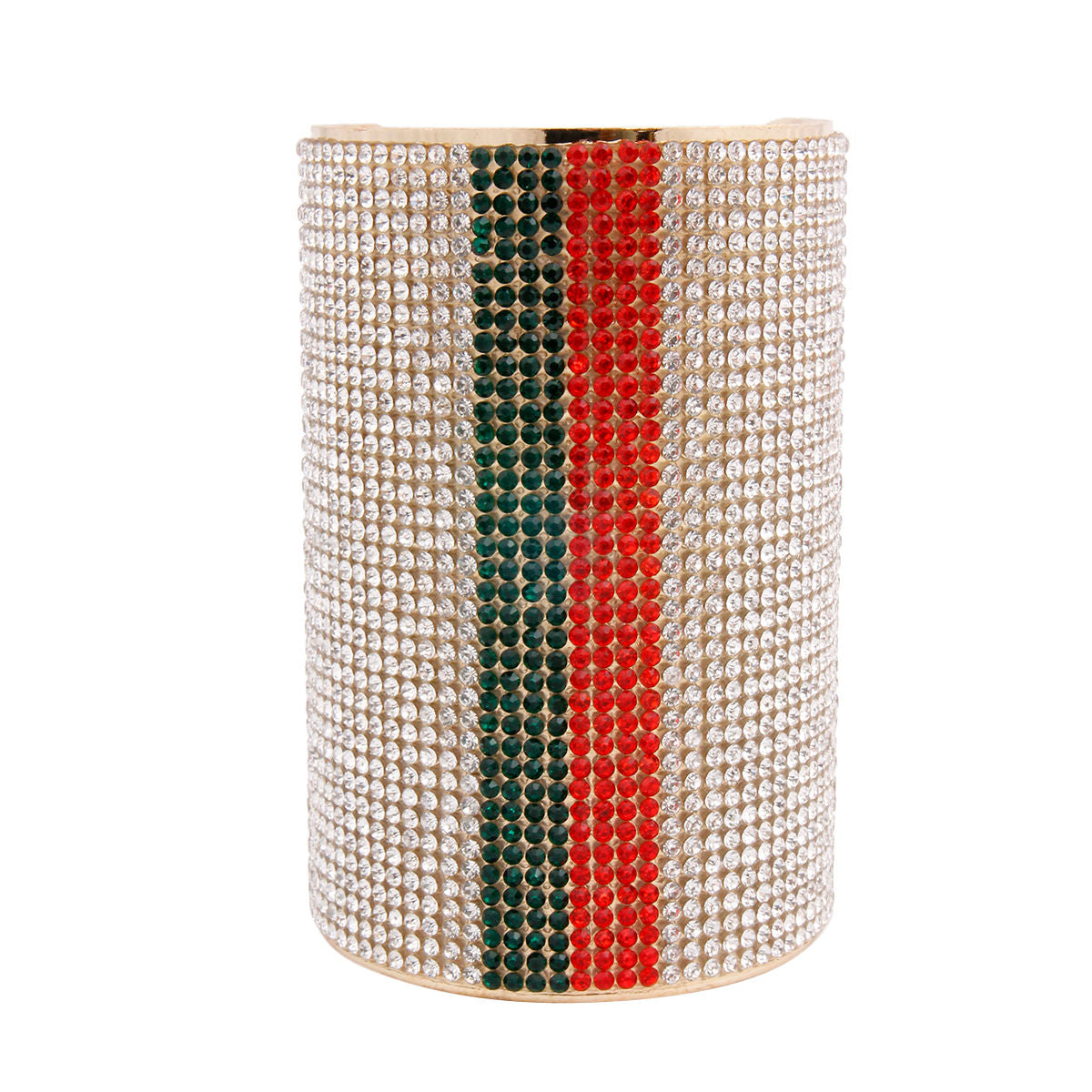 Designer Style Rhinestone Cuff Bracelet with Vertical Green and Red Stripes|4 inches - Premium Wholesale Jewelry from Pinktown - Just $15! Shop now at chiquestyles