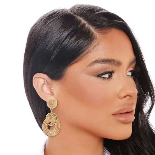 Gold Patterned Circle Earrings|2.25 inches - Premium Wholesale Jewelry from Pinktown - Just $10! Shop now at chiquestyles