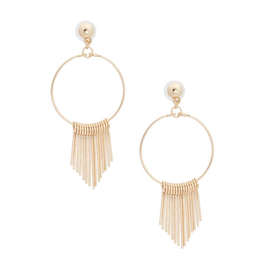 Gold Bar Fringe Circle Earrings|3 inches - Premium Wholesale Jewelry from Pinktown - Just $9! Shop now at chiquestyles